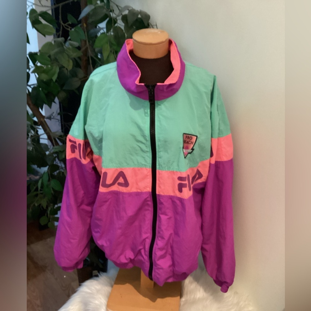 Fila Vintage Retro full zip windbreaker with pro beach patch Woman’s size XL